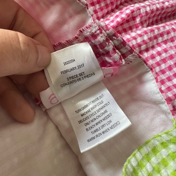 Good Lad Seersucker Gingham Pink & Green Watermelon Dress with Bees Size 24M - Picture 6 of 7